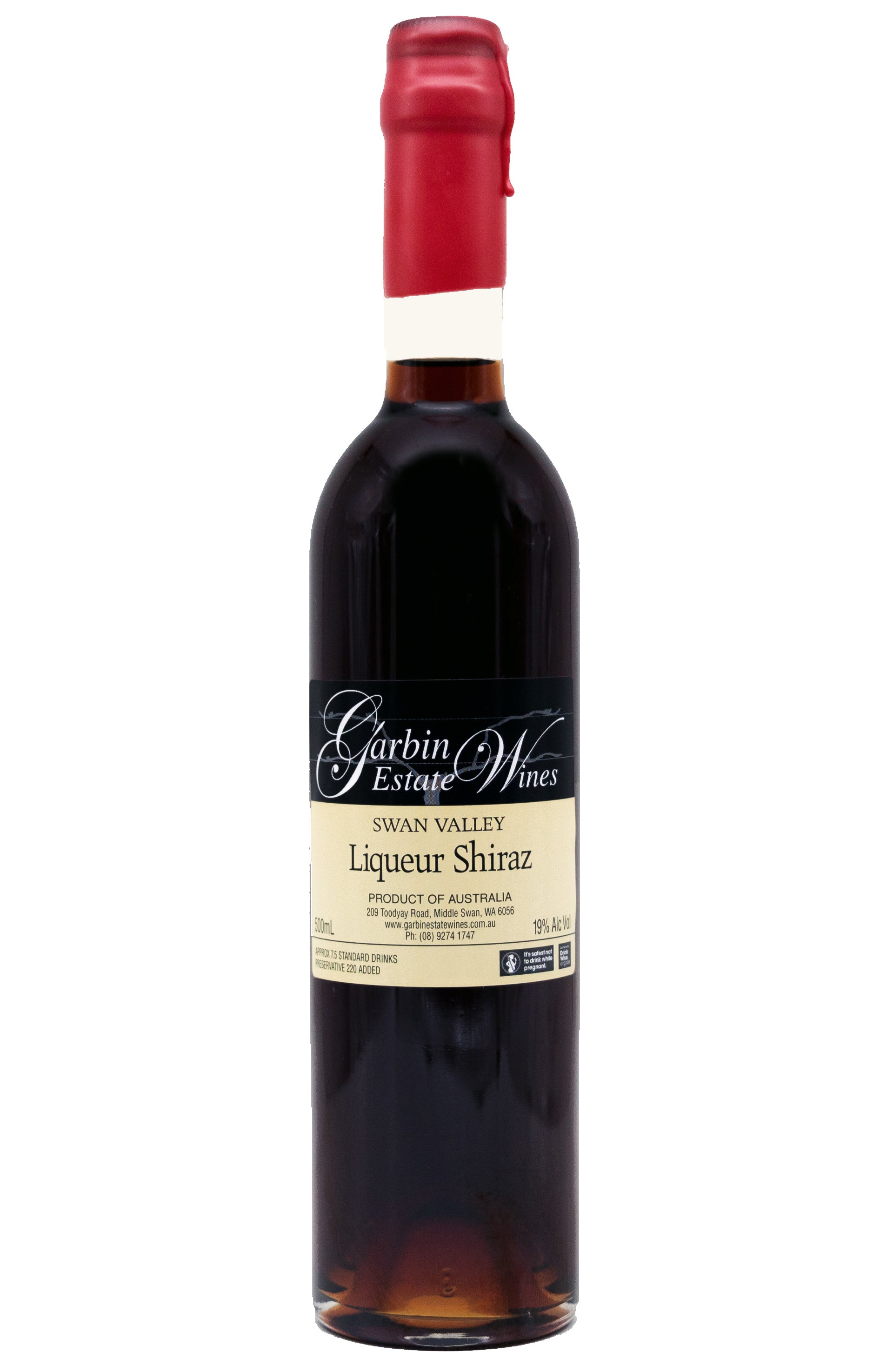 A bottle of Garbin Estate Wines Liqueur Shiraz